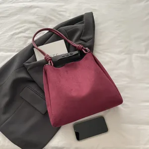 Korean style large capacity suede tote shoulder bag for women winter daily commuting fashion handbag