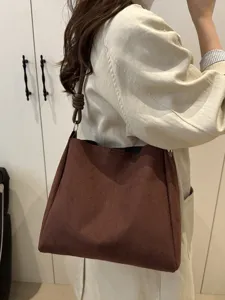 Korean style brown suede tote bag, large capacity commuter shoulder bucket handbag new.
