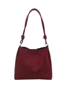 Wine Red Shoulder Tote Bag PU Leather Casual Commuter Handbag Large Capacity Bucket Bag