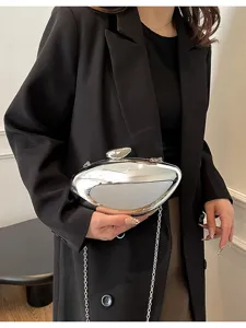 Unique acrylic evening bag for women, metallic silver glossy crossbody chain shoulder bag.