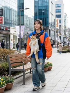 Breathable front pet backpack for cats and dogs, portable dual shoulder carrier bag.