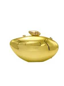 Gold Metallic Oval Clutch Bag Fashion Glossy Evening Bag Chic Designer Crossbody Purse