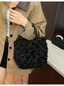 Chic autumn winter plush tote bag for women, cute fuzzy handbag, versatile fuzzy purse.