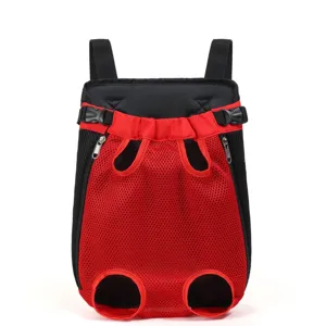Breathable mesh pet carrier backpack for small dogs and cats, front chest portable travel bag.