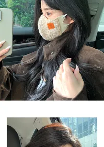 Warm plush winter face mask for women, cozy sherpa windproof cycling mask detail view.