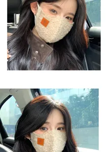 Warm lamb wool face mask for women winter windproof cozy fuzzy outdoor cycling mouth cover
