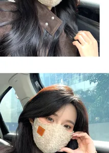 Plush lamb velvet warm face mask for women winter cold proof windproof outdoor running shield.
