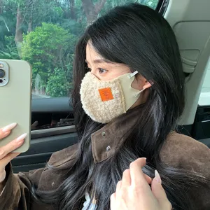 Thermal lamb wool face mask for women, autumn and winter windproof plush cold-weather mask.