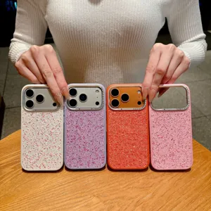 Luxury rhinestone glitter phone case for iPhone, stylish bling protective cover with camera rame.