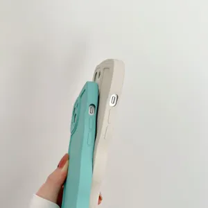 Detail view of liquid silicone wave phone case, shockproof design, side buttons display.