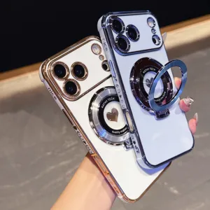 Gegalvaniseerd telefoonhoesje met magnetische ringstandaard voor iPhone 17Pro 16E wit