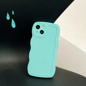 Mint green wavy silicone phone case detail, anti-drop protective cover for Apple iPhone.