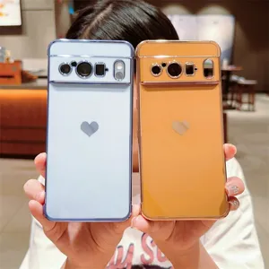 Coque de protection souple avec cœur plaqué pour Google Pixel Pro, design élégant.