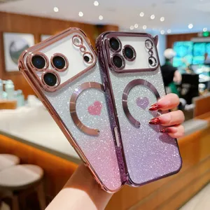 MagSafe Magnetic Glitter Heart Phone Case Gradient Soft Protective Cover for iPhone Series