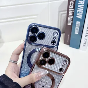 Diamond gradient glitter heart phone case compatible with iPhone 17PM 16 Pro Max 15 cover