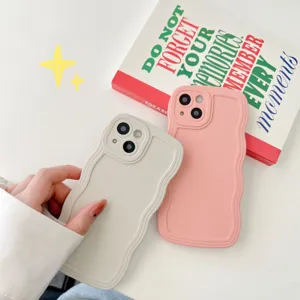 Detail view of liquid silicone wavy phone case showcasing matte finish and sleek border design.