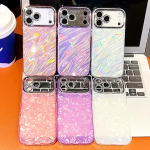 Electroplated Wavy Shell Phone Case With Rhinestone Camera Protection Luxury Soft TPU Anti-Drop Back Cover