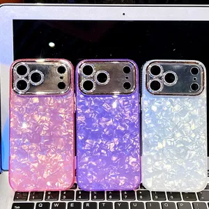 Electroplated wave pattern phone case with bling camera protector for iPhone drop protection.