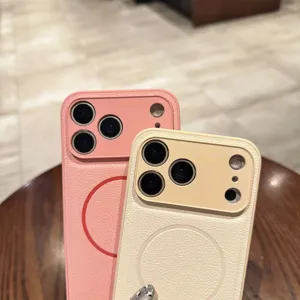 Premium plain leather MagSafe phone case with magnetic ring, precision holes, anti-fingerprint.