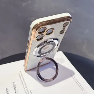Luxe gegalvaniseerde telefoonhoes met ringstandaard en cameralens voor iPhone 17Pro.