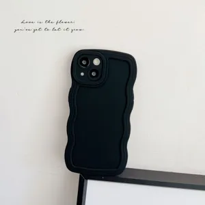 Black liquid silicone wavy phone case with drop protection for Apple iPhone models, detailed view.