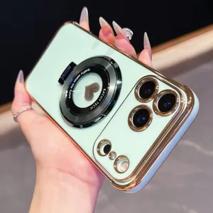 Vergulde hart telefoonhoesje met magnetische ringstandaard voor iPhone detailweergave