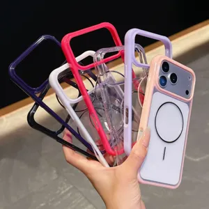 Tweekleurige Acryl Magnetische Telefoonhoesje Voor iPhone 17 16 15 14 Pro Max Transparant Valbestendig Beschermhoes