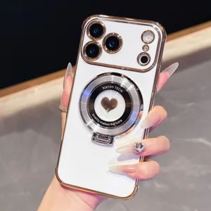 Galvaniseren hart telefoonhoesje voor iPhone 17 Pro met CD patroon ringstandaard en wit