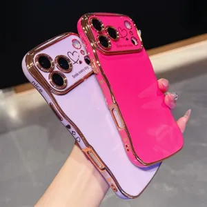 Custodia per telefono a doppia onda galvanizzata per iPhone, cover protettiva lucida.