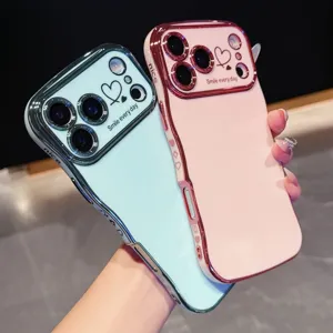 Custodia per telefono a doppio cuore con onda galvanizzata per iPhone, cover antiurto.