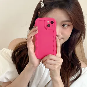 Pink liquid silicone wavy phone case anti-drop protective cover for iPhone 17 16 13 Pro Max