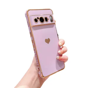 Coque de téléphone cœur galvanisée pour Google Pixel, étui de protection souple en TPU doré