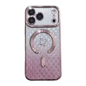 Gradient diamond love glitter magnetic phone case compatible with iPhone luxury protective