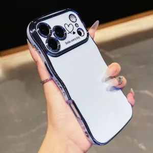 Custodia per telefono con cuore ondulato galvanizzato per iPhone, cover protettiva
