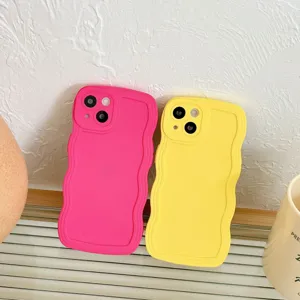 Liquid silicone wavy phone case compatible with iPhone, colorful protective cover drop proof.