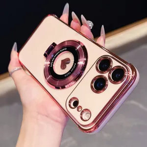 Luxe geplateerde hart ring standaard beschermende telefoonhoes voor iPhone 17Pro