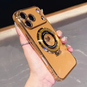 Vergulde Hart Telefoonhoesje met Standaard voor iPhone 17Pro 16E Luxe Gouden Cover Case