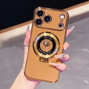 Gegalvaniseerd telefoonhoesje met ringstandaard hart vergrootglas voor iPhone 17Pro