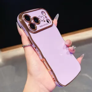 Custodia per telefono a doppia onda galvanizzata per iPhone, cover protettiva viola