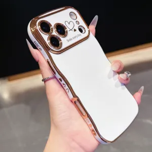 Custodia per telefono a cuore ondulato placcato per iPhone 17 16 Pro Max, cover solida.