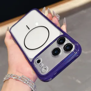 Transparante magnetische telefoonhoes tweekleurig acryl beschermhoes schokbestendig compatibel