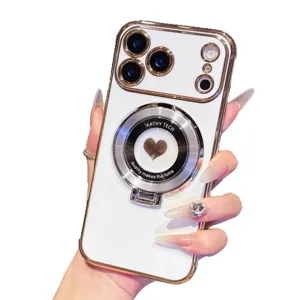 Gegalvaniseerde Hart Magnetische Telefoonhoes met Camera Beschermer Stand voor iPhone
