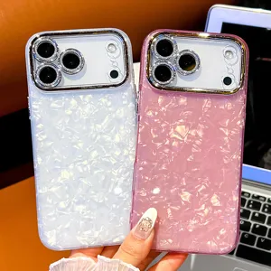 Marble pattern electroplated phone case detail, luxury drop protection cover for iPhone.