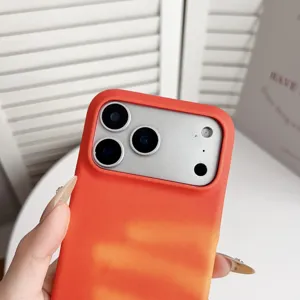 Thermisch van kleur veranderende telefoonhoesje voor iPhone, gradiënt oranje harde hoes.