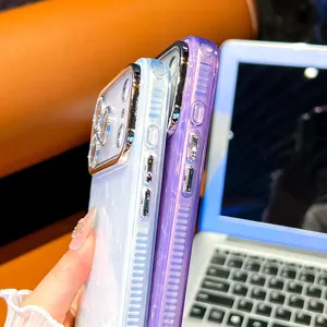 Detail view of wavy electroplated phone case with camera lens protection and glossy finish.