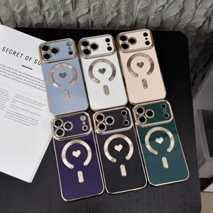 Minimalist Silicone Magnetic Electroplated Heart Phone Case For Apple iPhone Series Protective Cover Luxury Back Shell