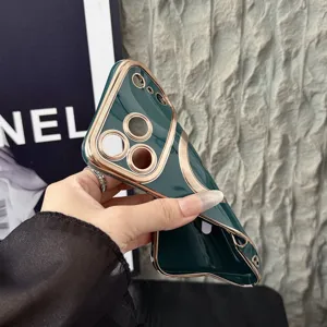 Electroplated magnetic wave phone case with luxury dark green and gold border design.