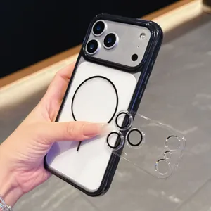 Transparante acryl schokbestendige telefoonhoes met magnetische ring en kamerabeschermer.