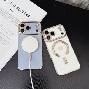 Solid Color Magnetic Heart Electroplated Phone Case Compatible with iPhone 17PM 16 15 Pro Max