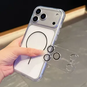 Transparante magnetische telefoonhoes met camerabeschermer, compatibel, slank en valbestendig